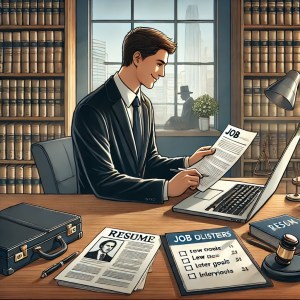 Abogado recién graduado en su primera entrevista de trabajo en una firma de abogados.