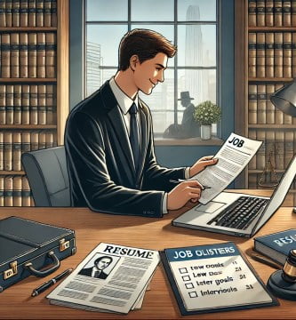Abogado recién graduado en su primera entrevista de trabajo en una firma de abogados.