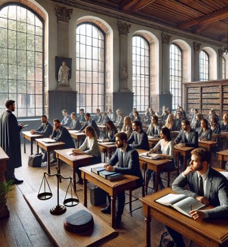 Estudiantes de derecho en una clase en la Universidad de Cuenca.