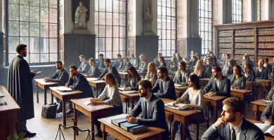 Estudiantes de derecho en una clase en la Universidad de Cuenca.