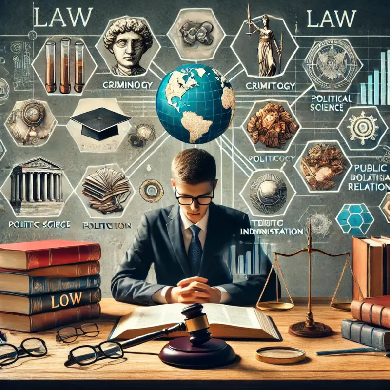 Estudiante explorando carreras relacionadas con derecho para ampliar su perfil profesional.