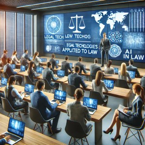 Estudiantes de derecho participando en un seminario sobre nuevas tecnologías aplicadas al derecho.