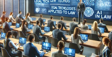 Estudiantes de derecho participando en un seminario sobre nuevas tecnologías aplicadas al derecho.