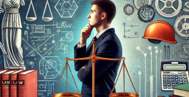 Estudiante comparando las opciones de estudiar derecho o ingeniería en la universidad.