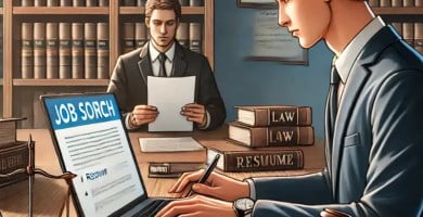 Abogado joven revisando documentos legales mientras se prepara para el mercado laboral en Ecuador.