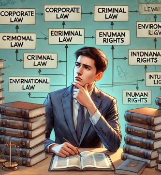 Abogado joven explorando diferentes opciones de especialización en derecho en Ecuador.