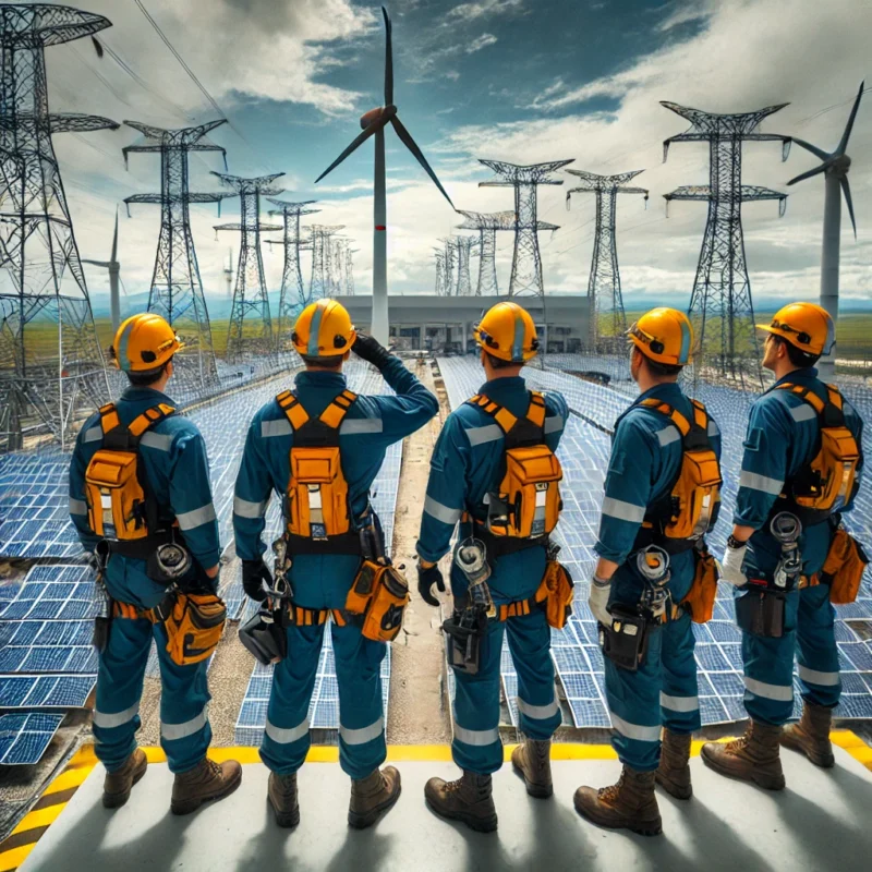 Ingenieros y técnicos en Ecuador analizando datos en una sala de control de una planta energética.