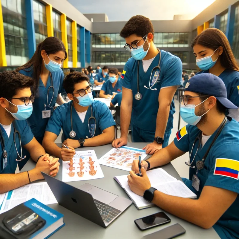 Formación práctica de estudiantes de enfermería en un laboratorio universitario en Ecuador.
