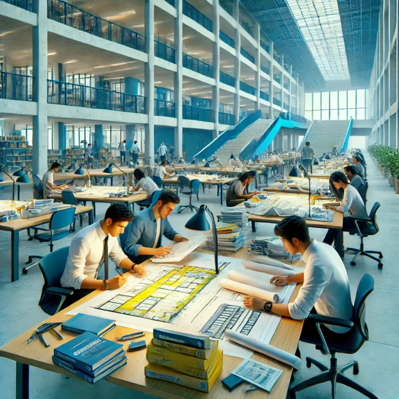 Estudiantes de arquitectura en Ecuador revisando requisitos académicos para ingresar a la carrera.