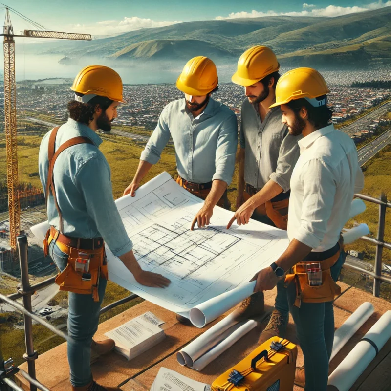 Profesionales de la arquitectura en Ecuador colaborando en proyectos de diseño en una oficina creativa.