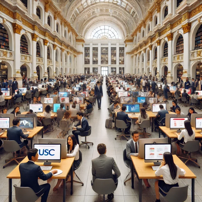Estudiantes de Administraci&oacute;n de Empresas en Ecuador en universidades destacadas como la USFQ, PUCE y UDLA, participando en clases te&oacute;ricas y pr&aacute;cticas con un enfoque en negocios y gesti&oacute;n empresarial.