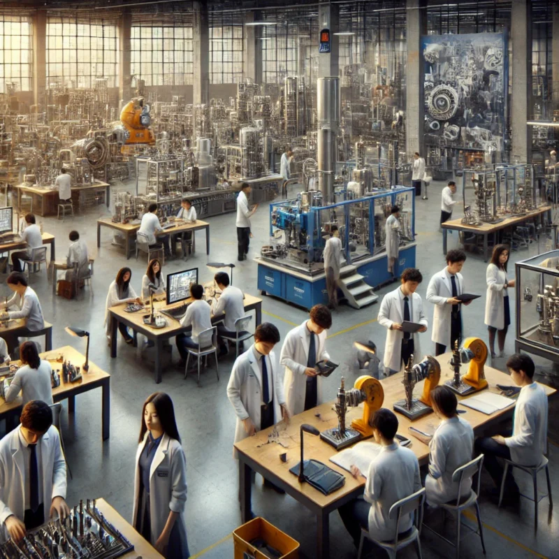 Personas en Ecuador explorando oportunidades académicas para estudiar Ingeniería Industrial, asistiendo a ferias universitarias, consultando con asesores académicos y revisando programas educativos en optimización de procesos y liderazgo industrial.