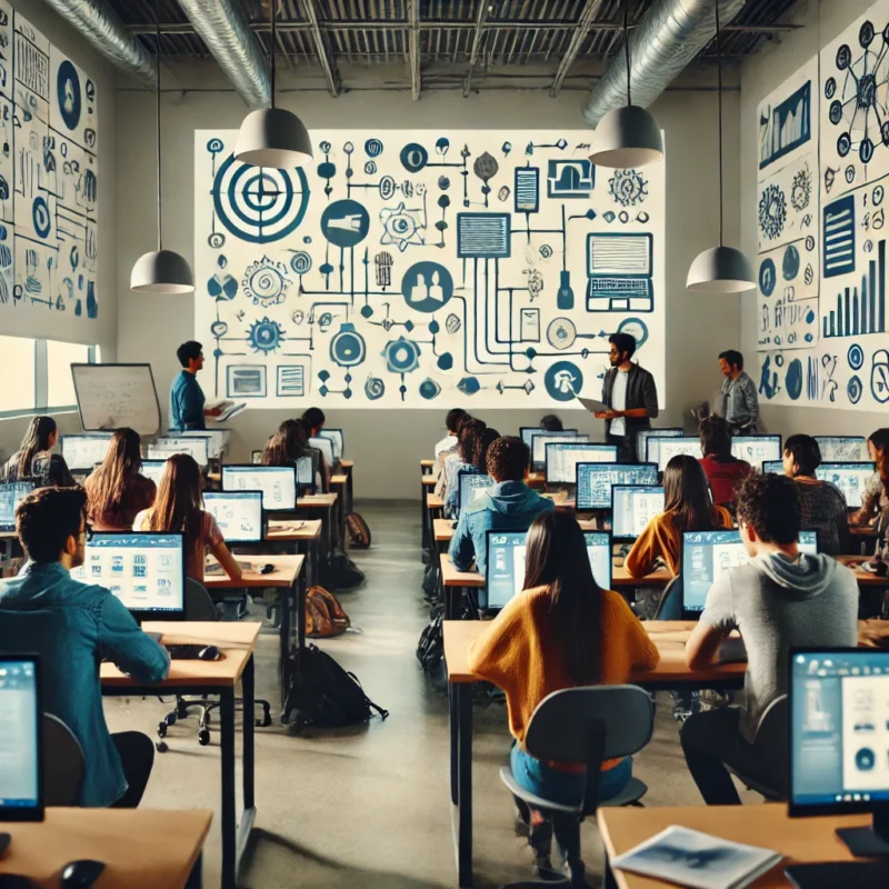 Profesionales de la comunicación en Ecuador aprendiendo producción audiovisual y periodismo digital en un estudio de medios.